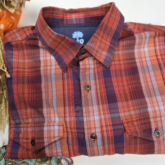 Ocean & Coast Cotton / Tencel Plaid Red and Purple Men's Long Sleeve Shirt Sz L - Picture 5 of 6